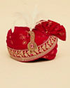 Manyavar Men Red And Gold Brooch And Feather Detailed Safa
