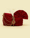 Manyavar Men Red Self Patterned Safa with Feather Trim Kalgi