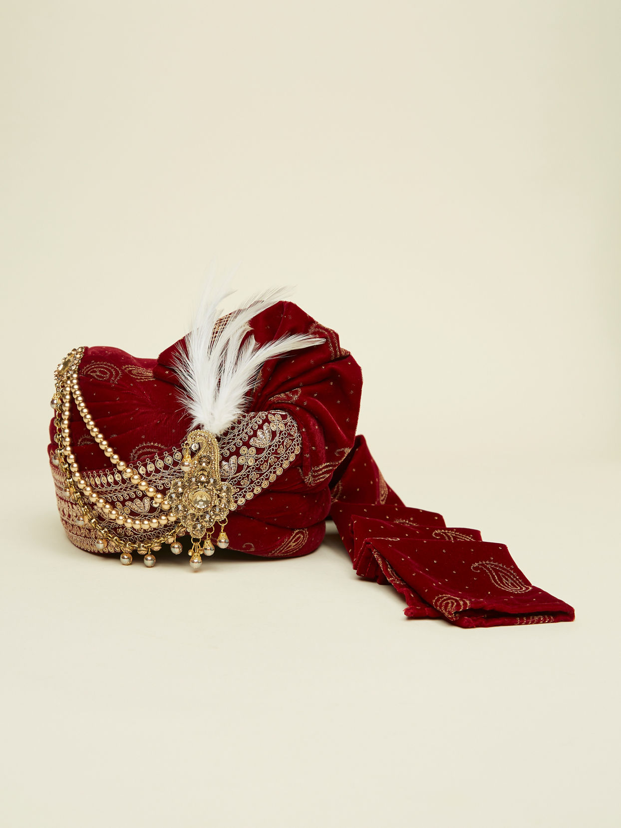 Manyavar Men Rich Maroon Paisley Motif Safa