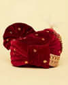 Velvet Red Gold Embellished Safa image number 2