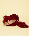 Velvet Red Gold Embellished Safa image number 3