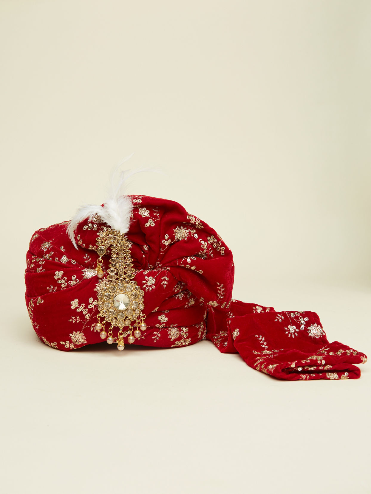 Manyavar Men True Red Bel Buti Embroidered Safa