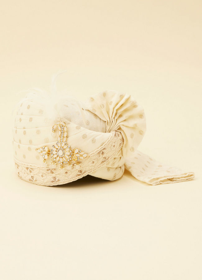 Manyavar Men Cream Safa with Paisley Brooch