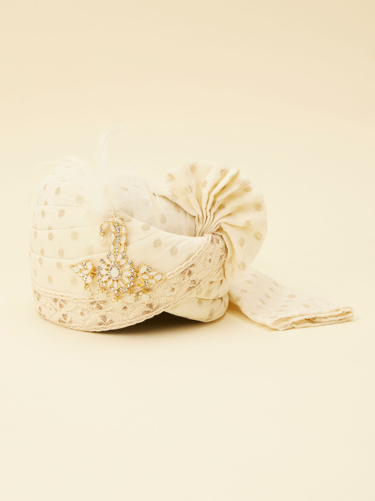 Manyavar Men Cream Safa with Paisley Brooch