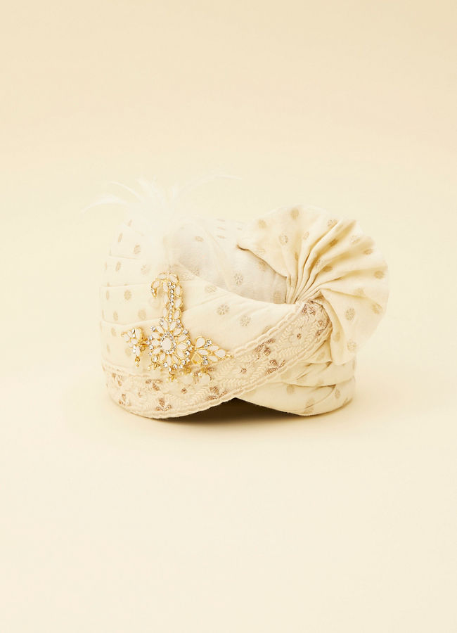 Manyavar Men Cream Safa with Paisley Brooch