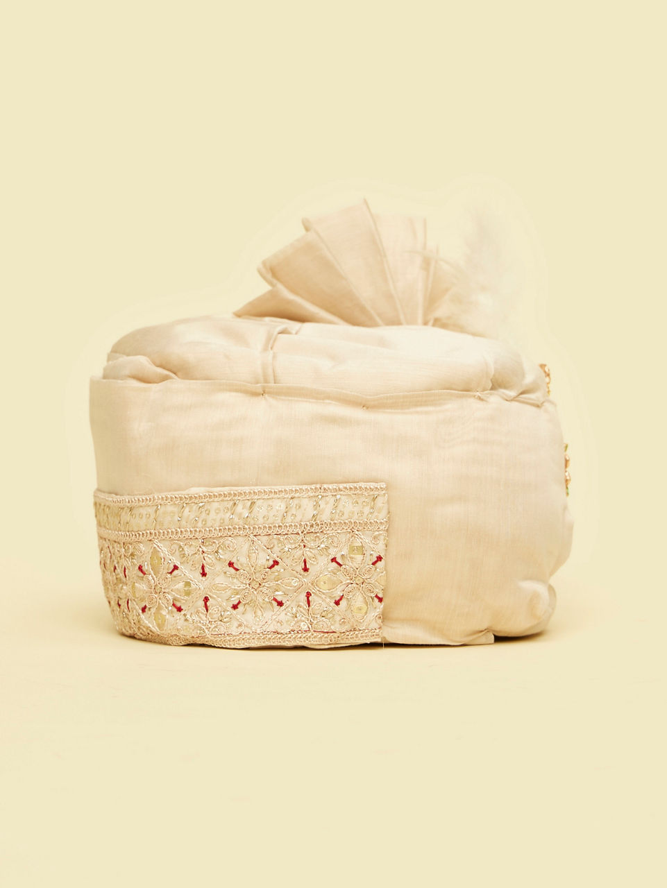 Manyavar Men Regal Beige Red Satin Safa