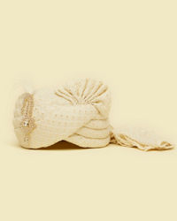 Manyavar Men Cream Chikankari Safa with Brooch