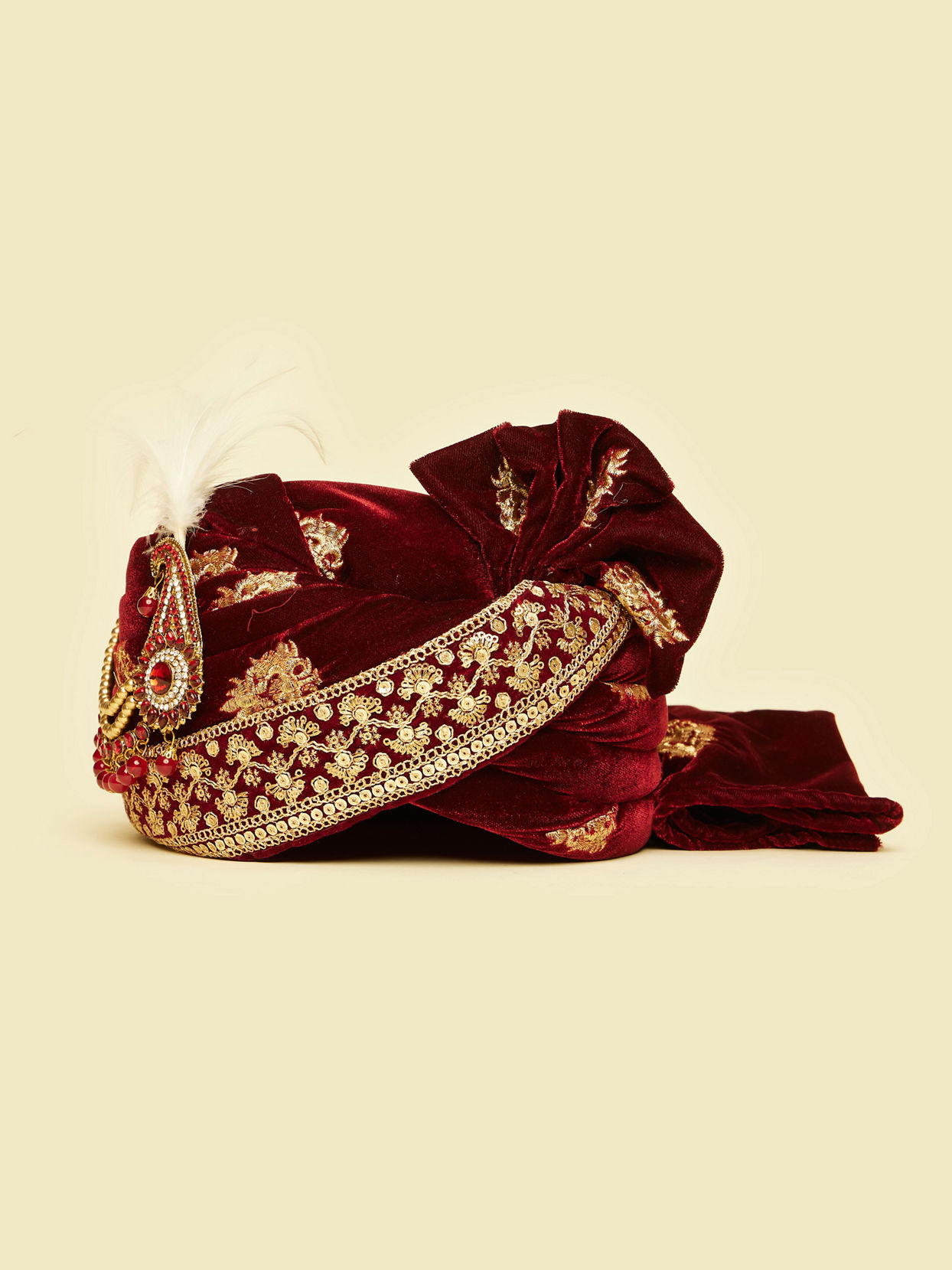 Manyavar Men Maroon Velvet Elegance Safa