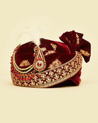 Manyavar Men Maroon Velvet Elegance Safa