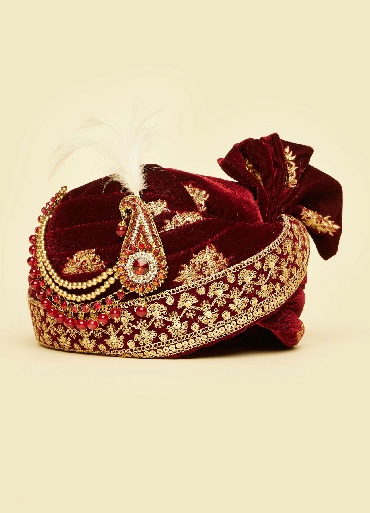 Manyavar Men Maroon Velvet Elegance Safa