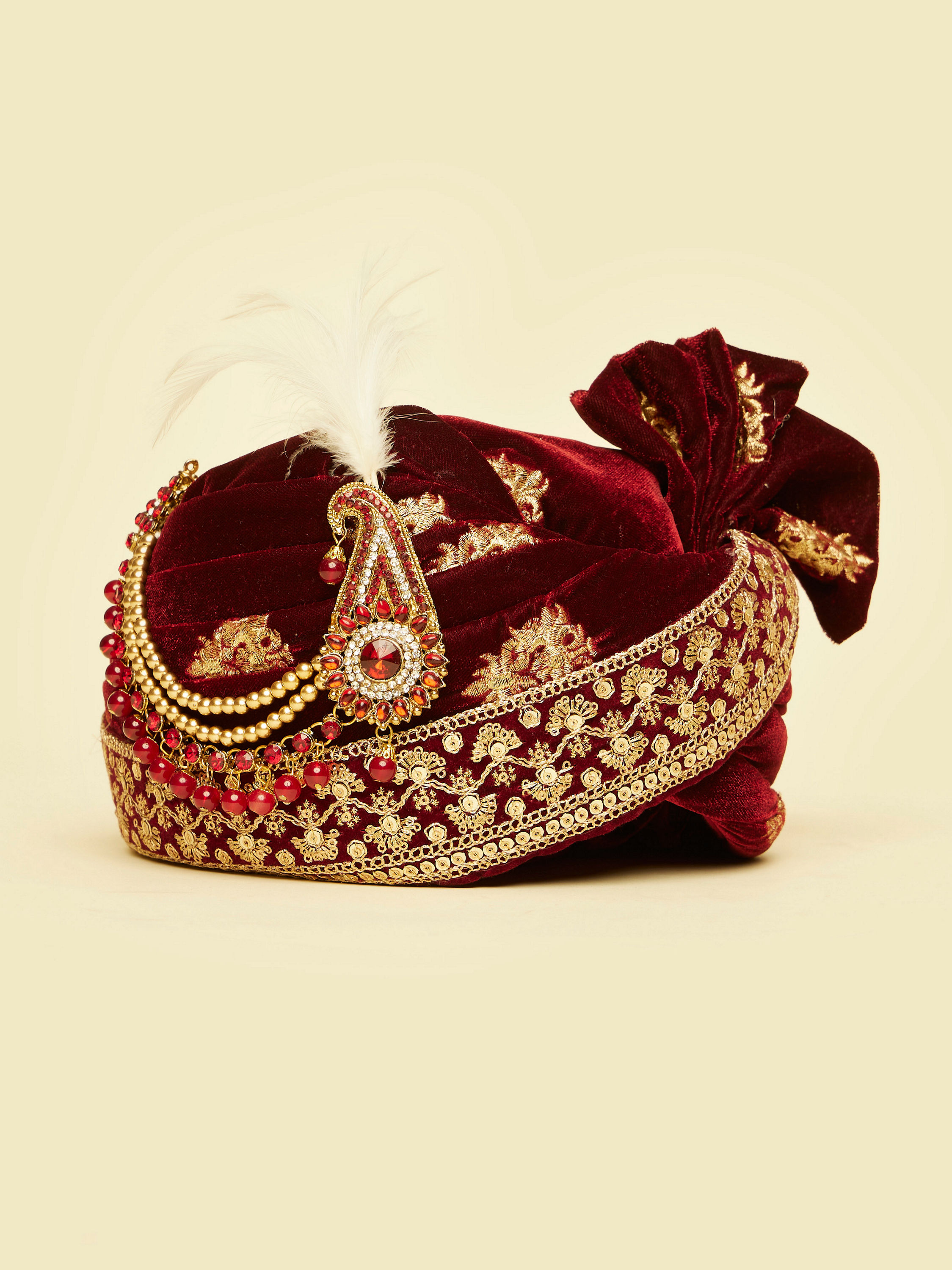 Manyavar Men Maroon Velvet Elegance Safa