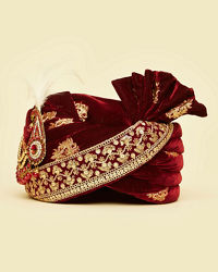 Manyavar Men Maroon Velvet Elegance Safa