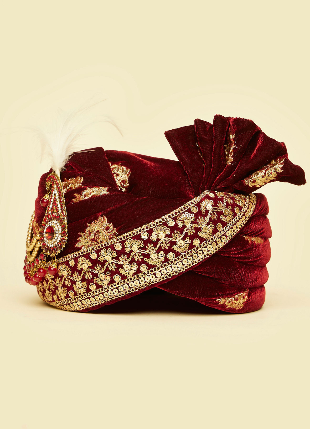 Manyavar Men Maroon Velvet Elegance Safa