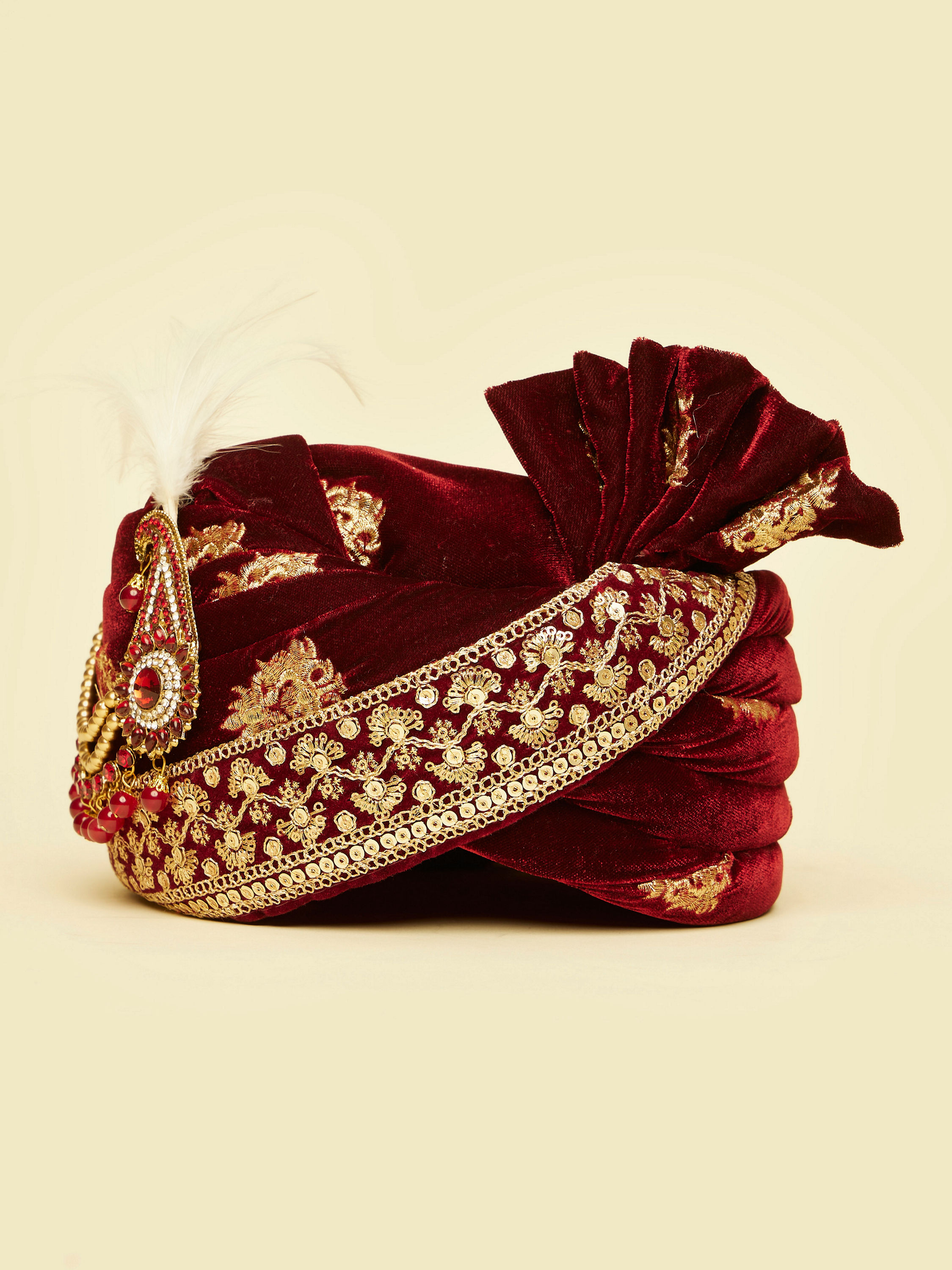 Manyavar Men Maroon Velvet Elegance Safa