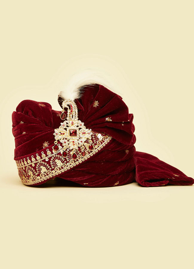 Manyavar Men Maroon Velvet Festive Safa
