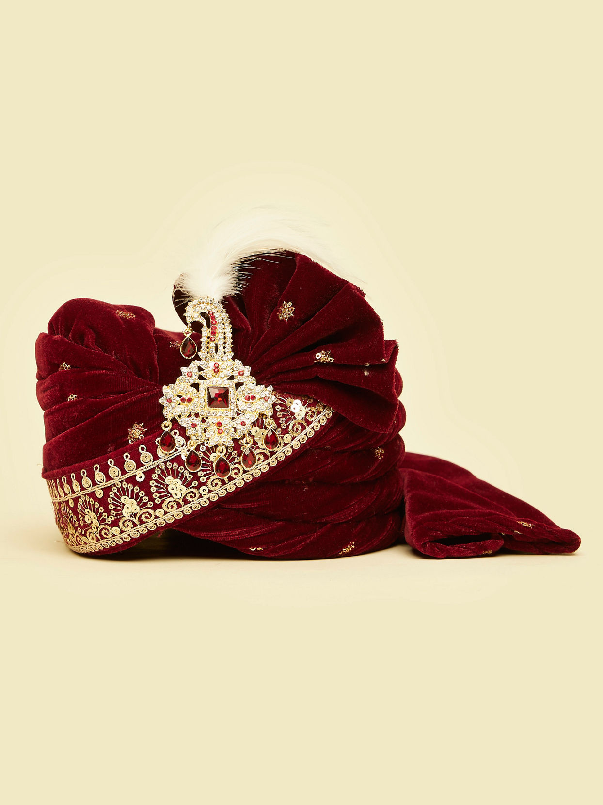 Manyavar Men Maroon Velvet Festive Safa