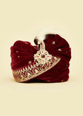 Manyavar Men Maroon Velvet Festive Safa