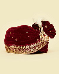 Manyavar Men Maroon Velvet Festive Safa