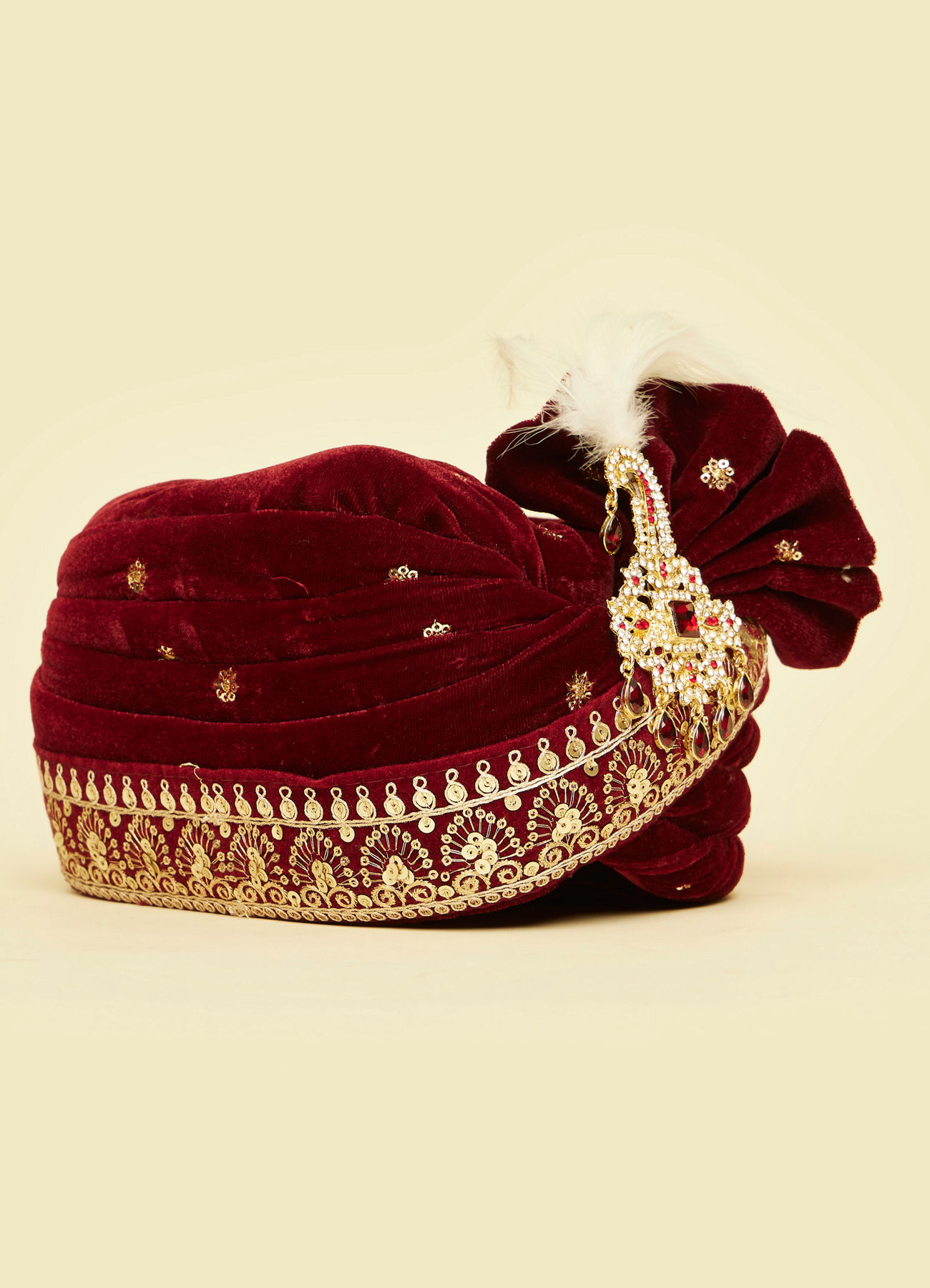 Manyavar Men Maroon Velvet Festive Safa