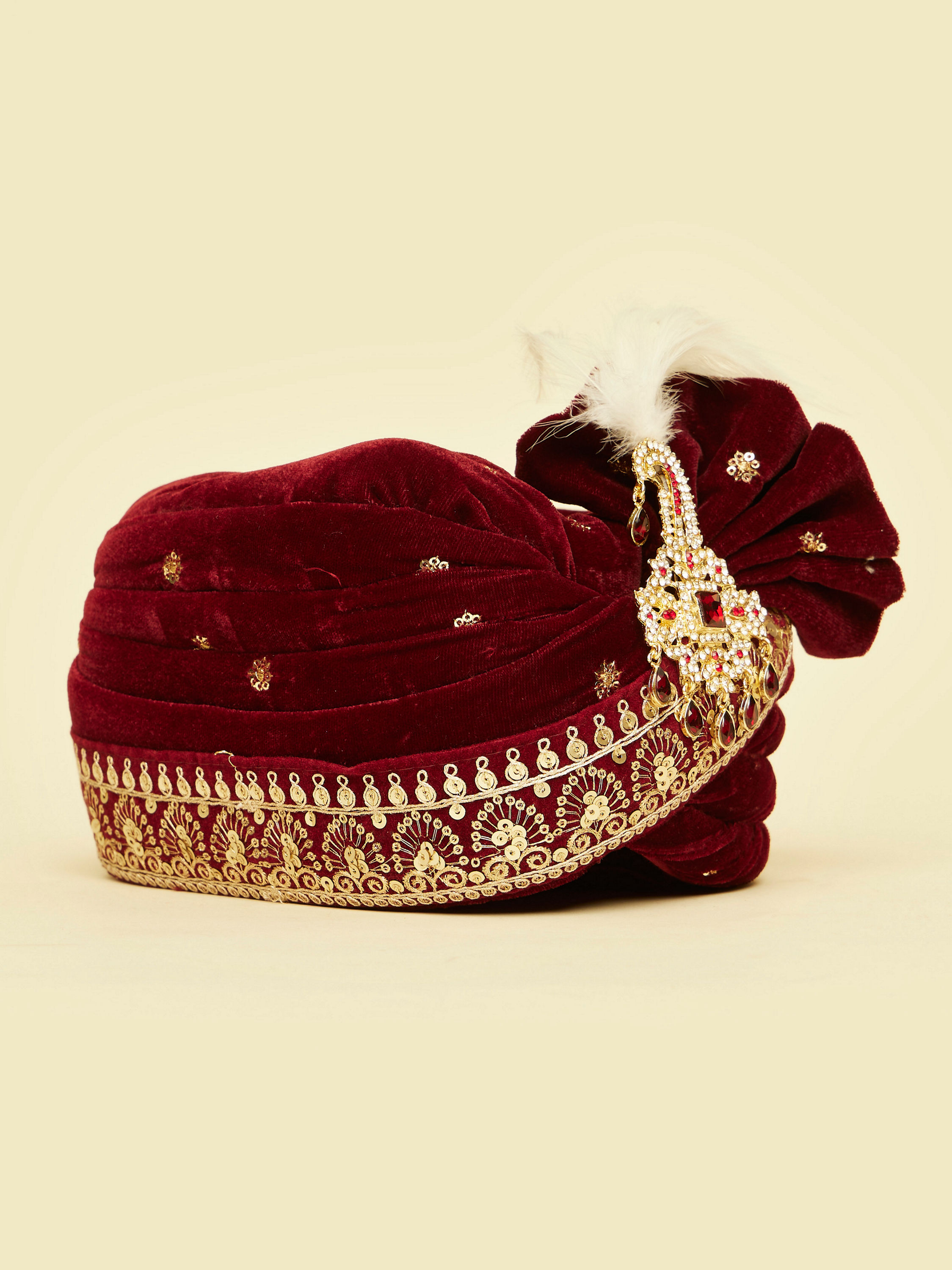 Manyavar Men Maroon Velvet Festive Safa