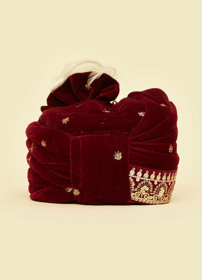 Manyavar Men Maroon Velvet Festive Safa