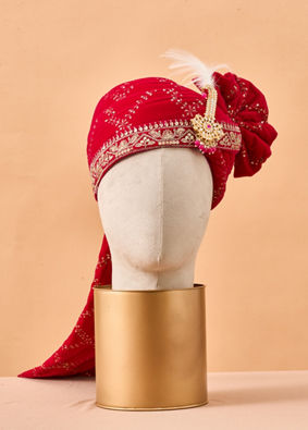 Manyavar Men Pink Velvet Safa with Brooch