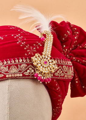 Manyavar Men Pink Velvet Safa with Brooch