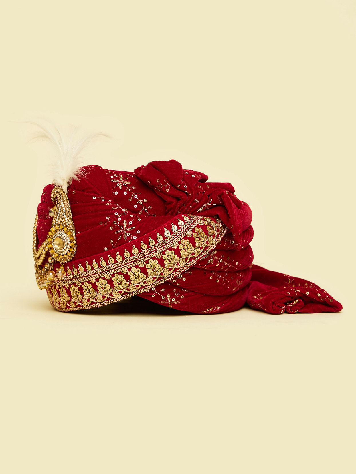 Manyavar Men Velvety Red Elegance Safa