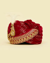 Manyavar Men Velvety Red Elegance Safa