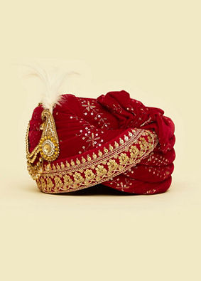 Manyavar Men Velvety Red Elegance Safa