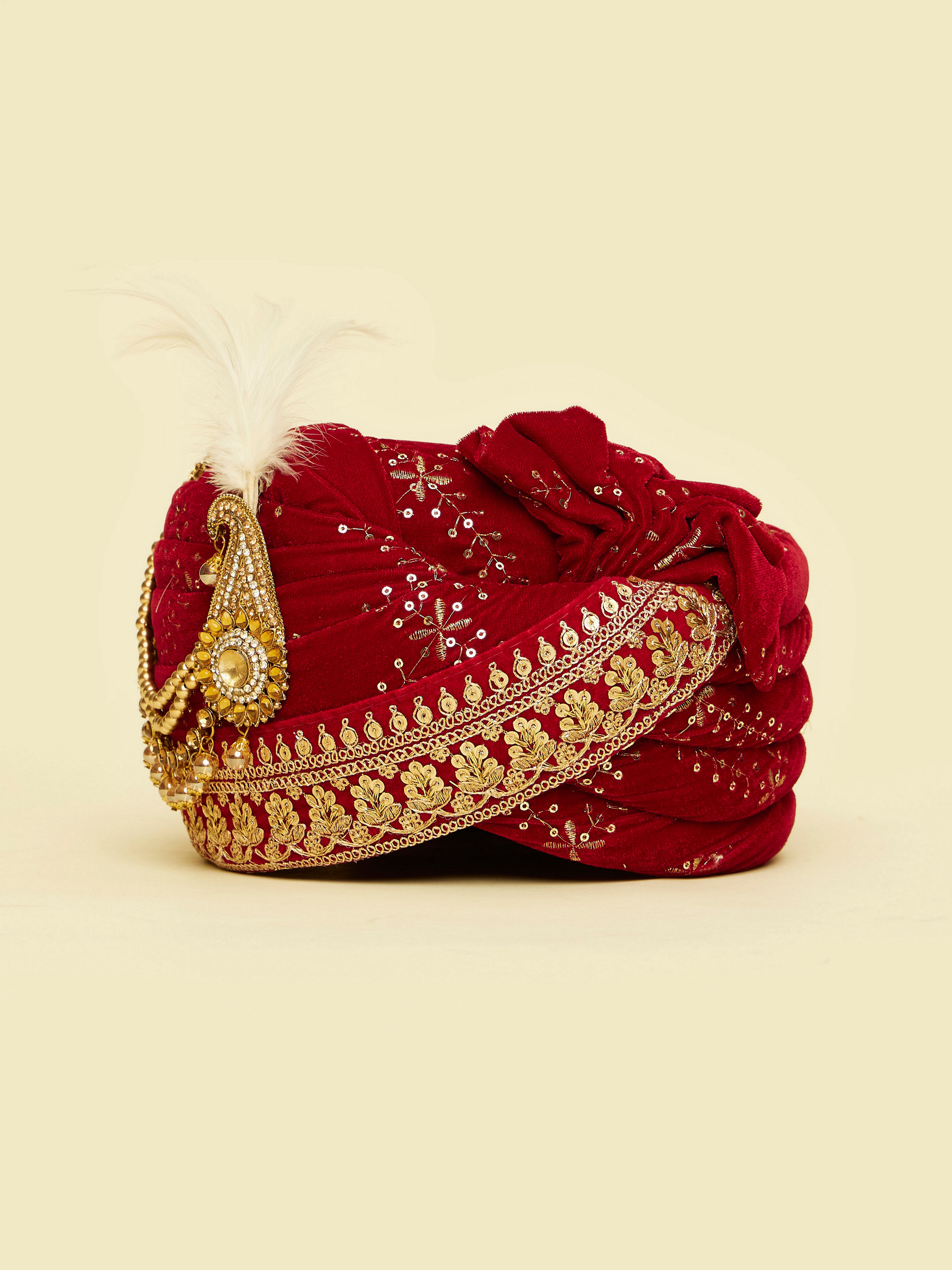 Manyavar Men Velvety Red Elegance Safa