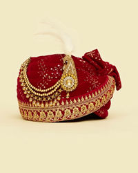 Manyavar Men Velvety Red Elegance Safa
