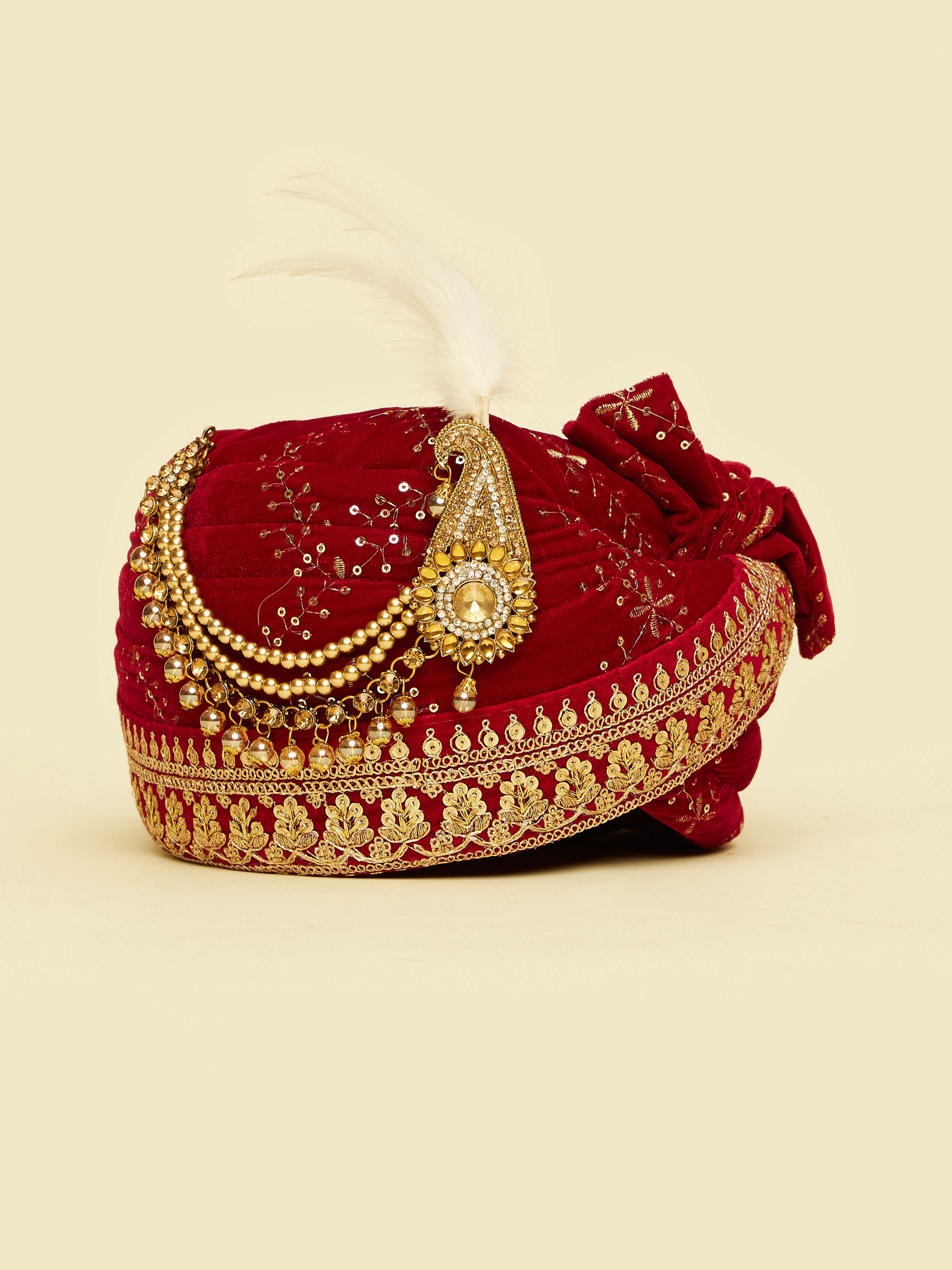 Manyavar Men Velvety Red Elegance Safa