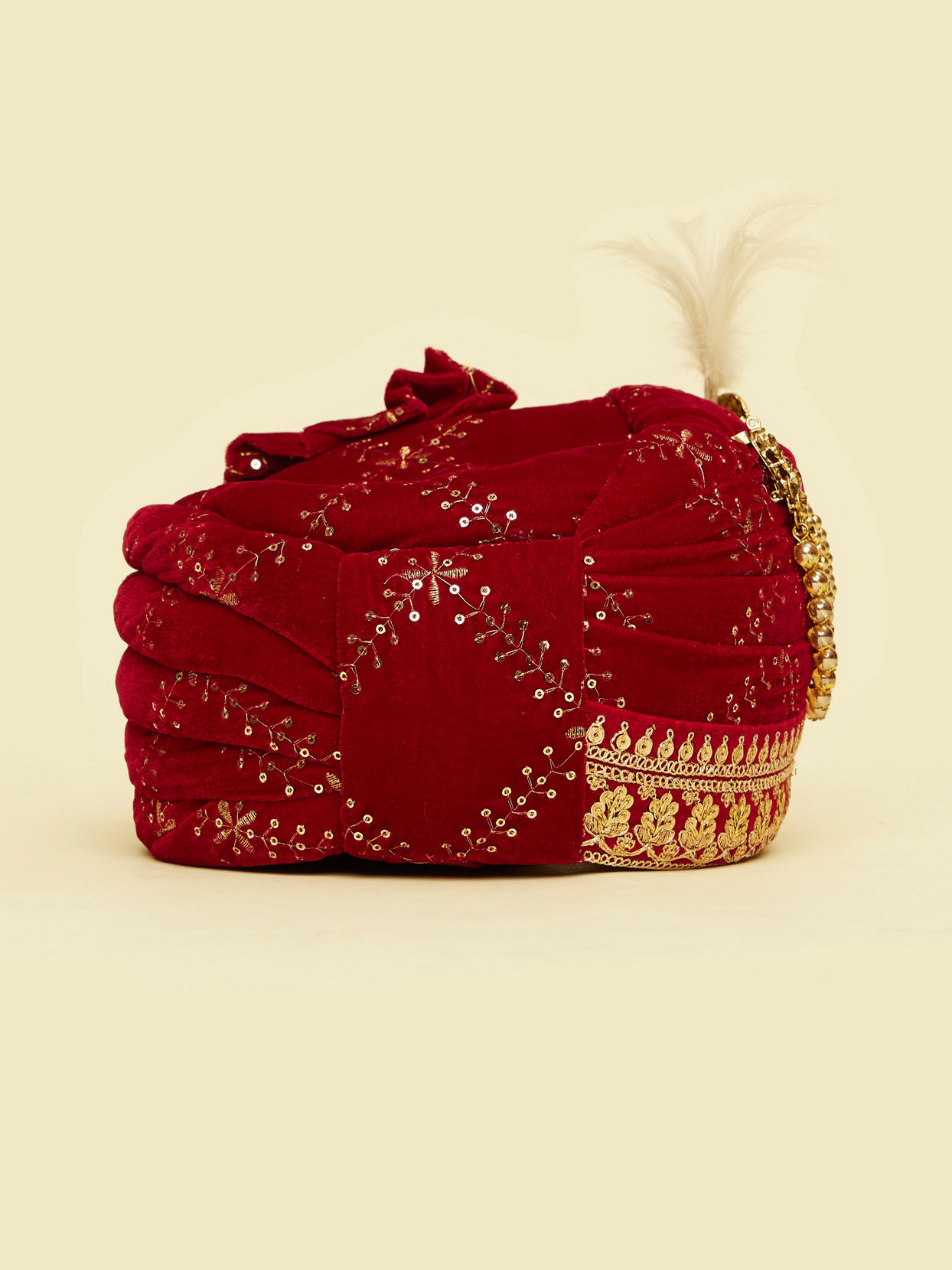 Manyavar Men Velvety Red Elegance Safa