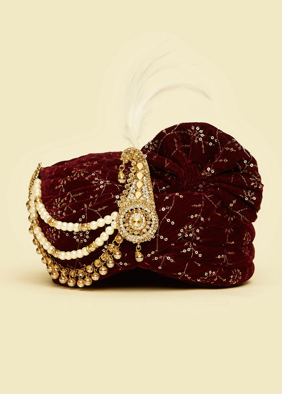 Manyavar Men Velvety Maroon Safta