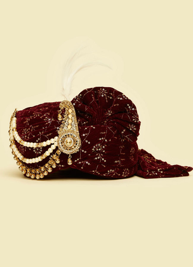 Manyavar Men Velvety Maroon Safta