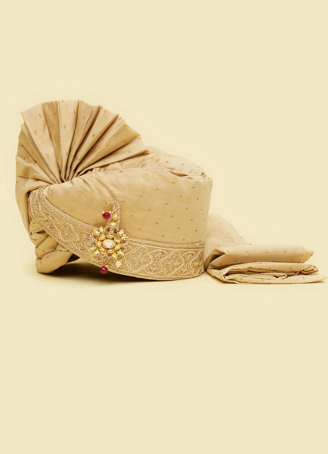 Manyavar Men Royal Beige Safa with Brooch