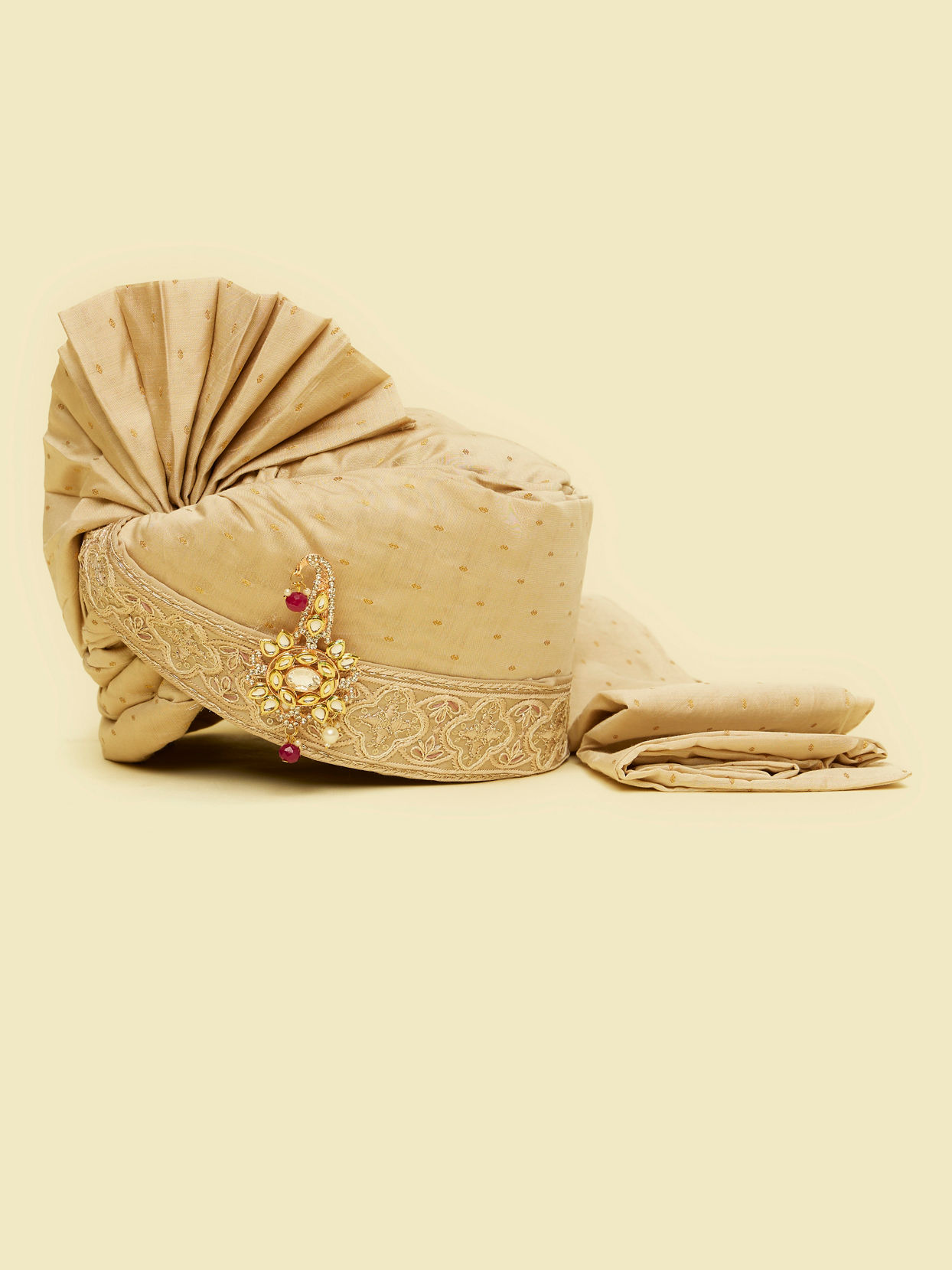 Manyavar Men Royal Beige Safa with Brooch