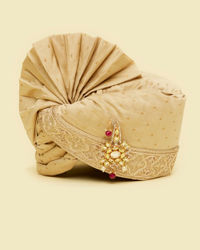 Manyavar Men Royal Beige Safa with Brooch