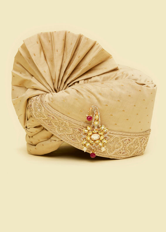 Manyavar Men Royal Beige Safa with Brooch