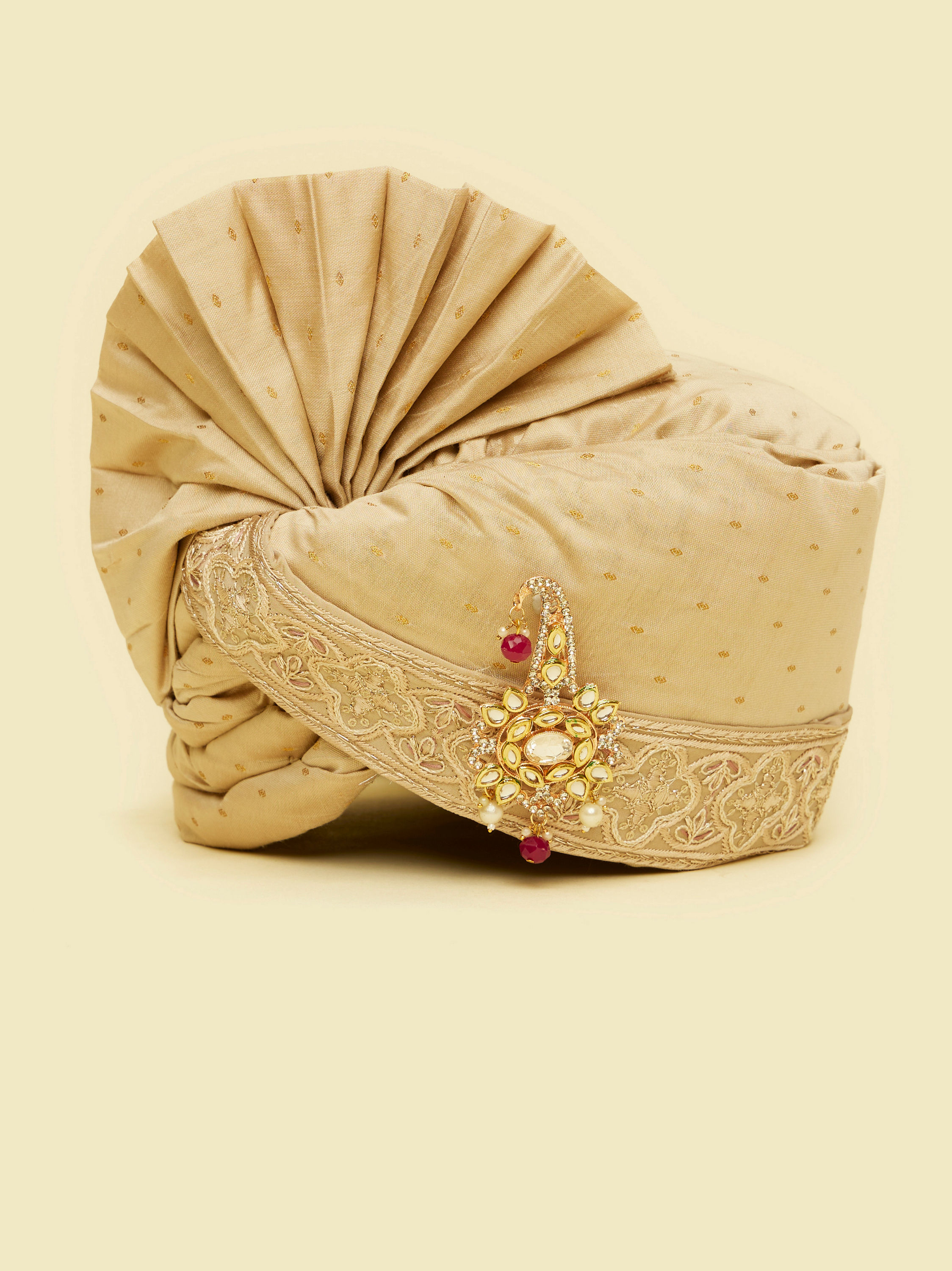 Manyavar Men Royal Beige Safa with Brooch