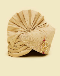 Manyavar Men Royal Beige Safa with Brooch