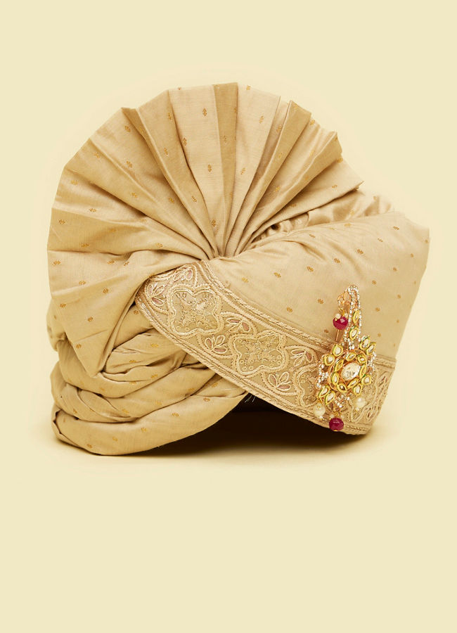 Manyavar Men Royal Beige Safa with Brooch