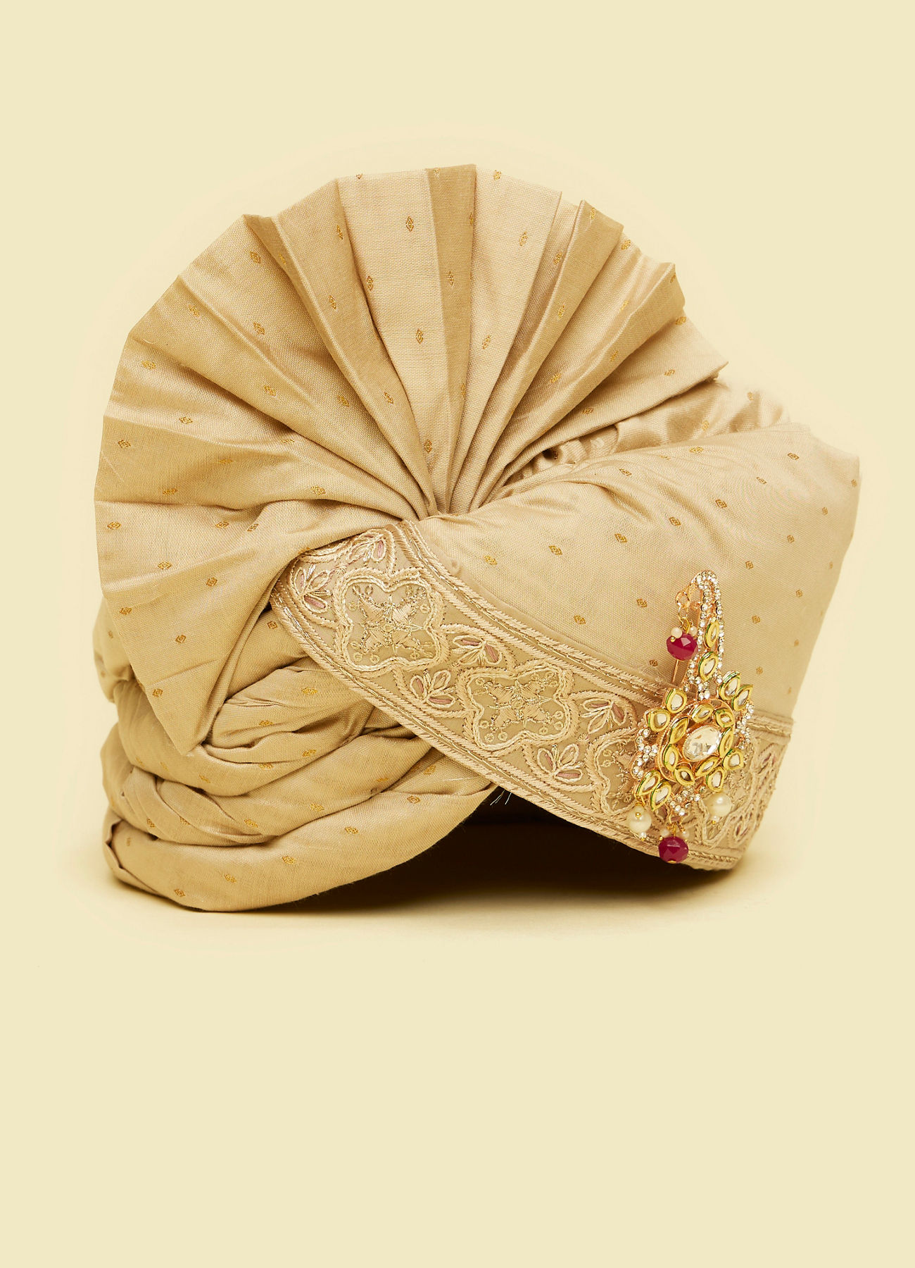 Manyavar Men Royal Beige Safa with Brooch