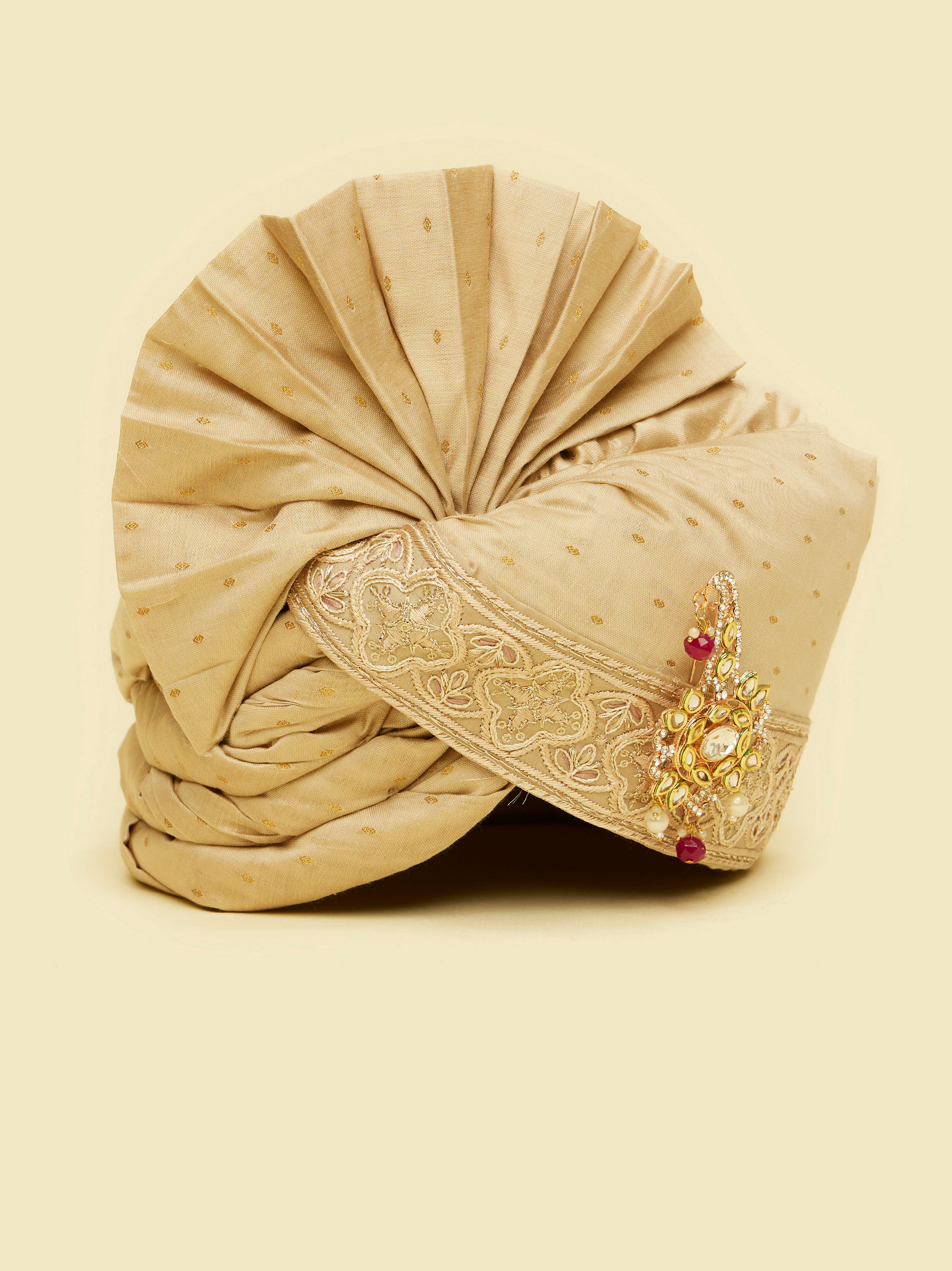 Manyavar Men Royal Beige Safa with Brooch