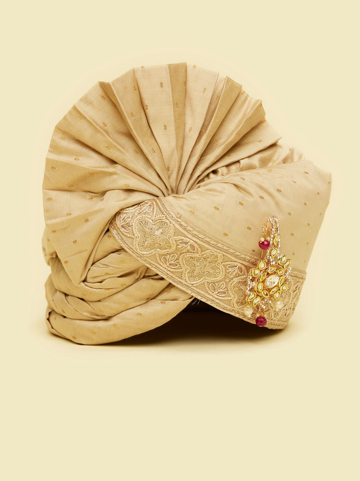 Manyavar Men Royal Beige Safa with Brooch
