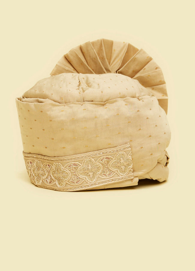 Manyavar Men Royal Beige Safa with Brooch