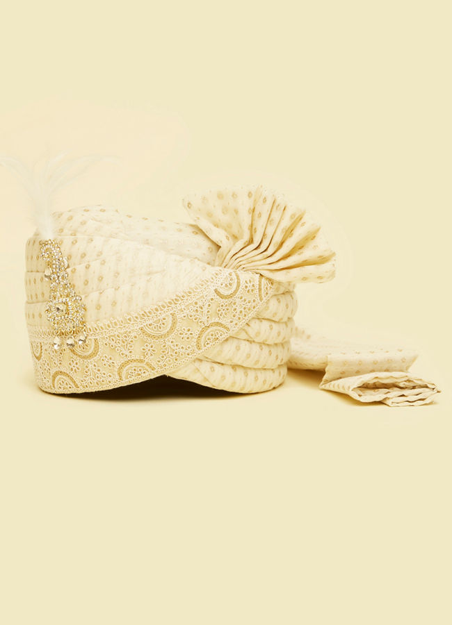 Manyavar Men Cream Tissue Splendor Safa