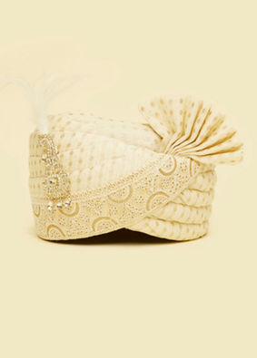 Manyavar Men Cream Tissue Splendor Safa