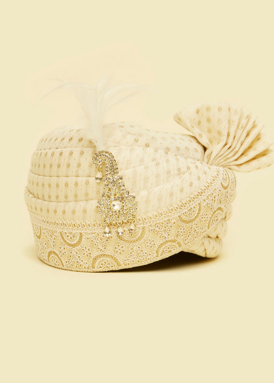 Manyavar Men Cream Tissue Splendor Safa